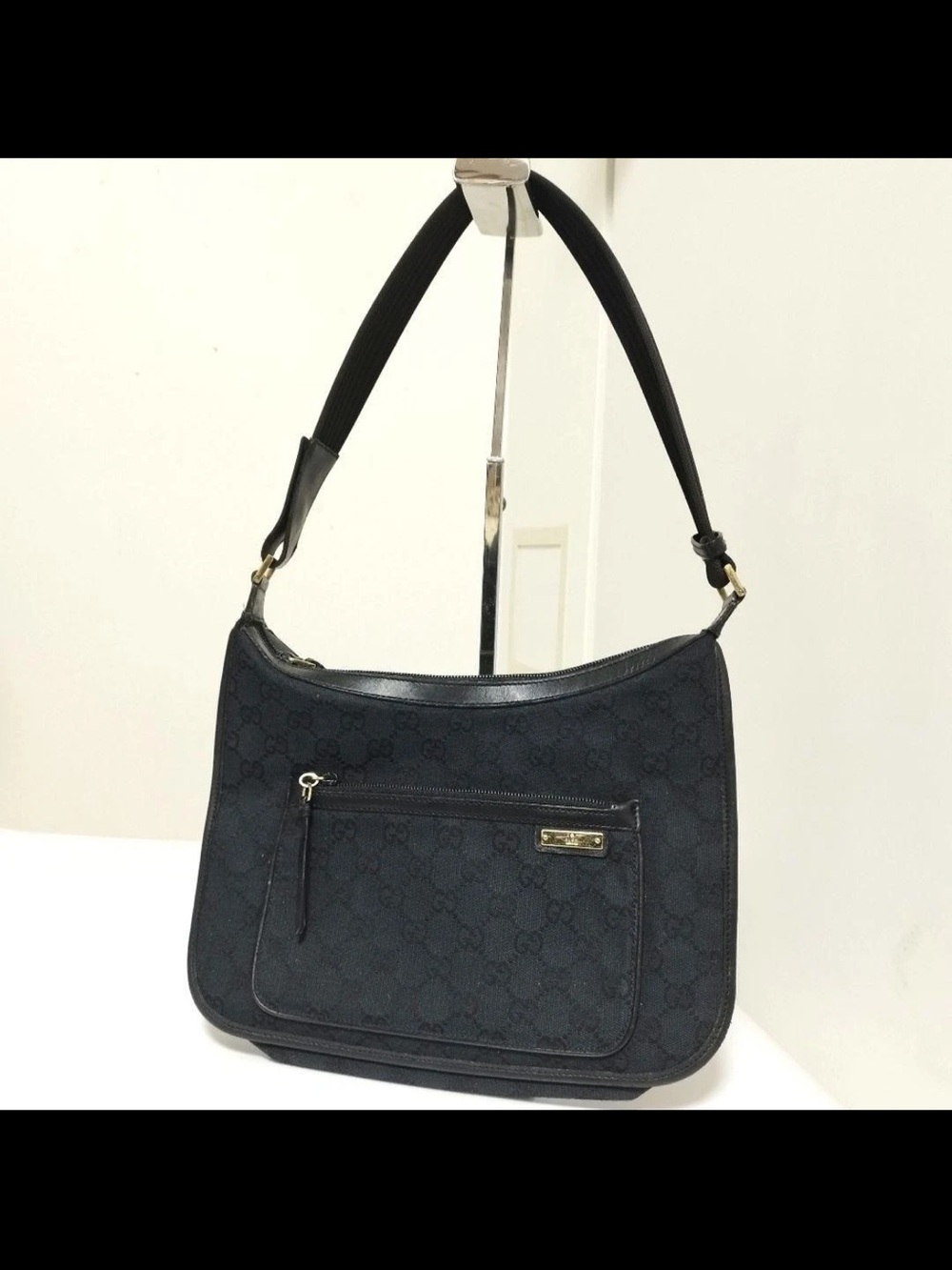 Gucci Navy Monogram Canvas Shoulder Bag